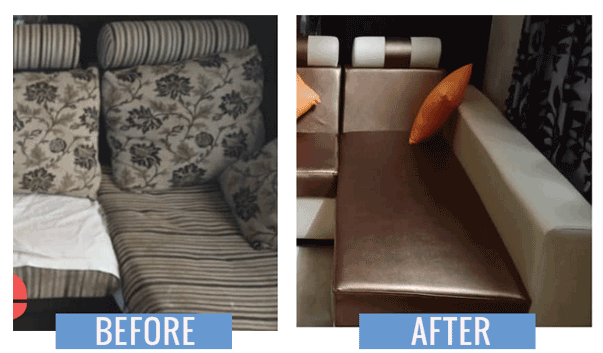 Repaired sofa before after